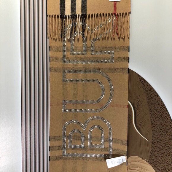 BURBERRY Reversible Crystal Logo Check Scarf Unisex - Picture 9 of 9